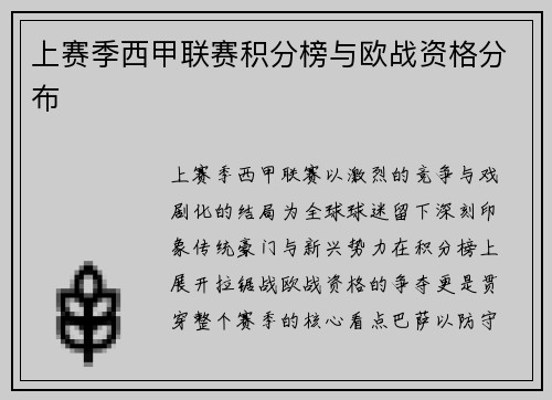 上赛季西甲联赛积分榜与欧战资格分布