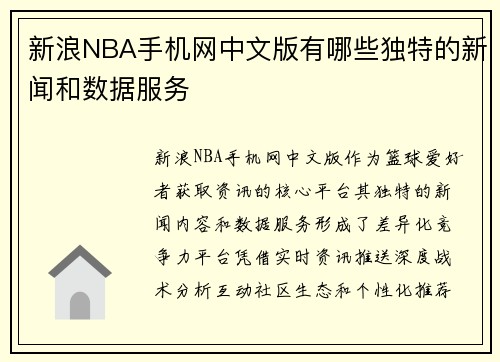 新浪NBA手机网中文版有哪些独特的新闻和数据服务